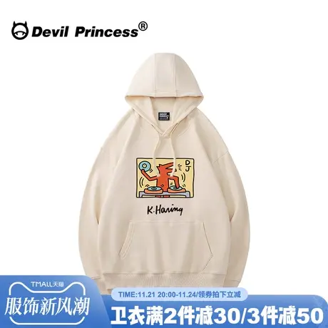 ulzzang小众卡通潮牌杏色卫衣女oversize大版宽松学院风帽衫上衣商品大图