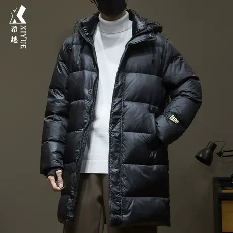 希越石墨烯黑金系列白鸭绒羽绒服男士防风连帽中长款冬季大码外套商品大图