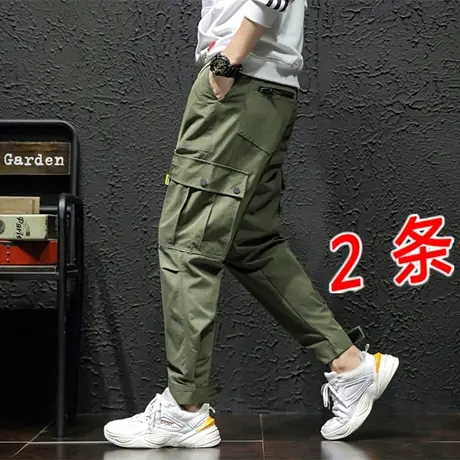 夏季束脚工装裤男休闲裤子胖子宽松加肥加大码男士男裤潮牌薄款潮商品大图