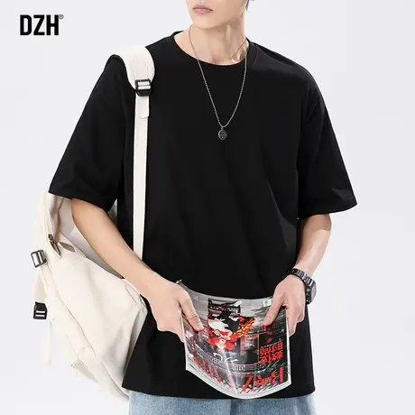 男士纯色短袖t恤男重磅纯棉2023新款夏季宽松上衣半袖男款五分袖商品大图