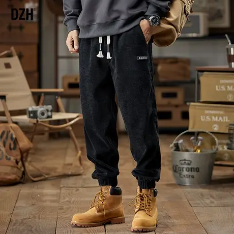 男士黑色灯芯绒男裤子秋冬款2024新款宽松束脚休闲裤长裤运动卫裤商品大图