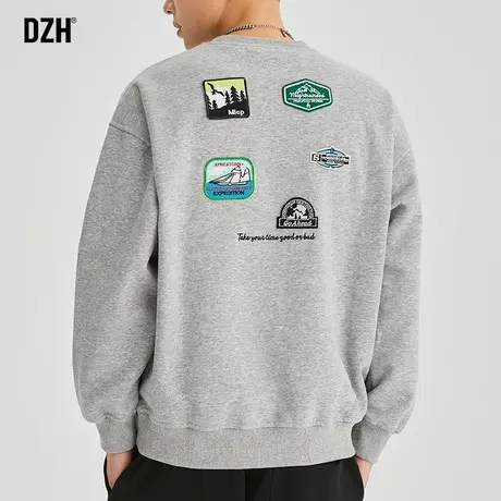 男生美式重磅卫衣男秋季圆领潮牌男装2023新款长袖灰色上衣打底衫商品大图