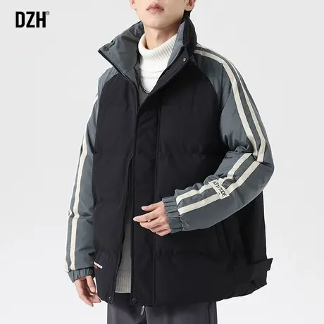 男士防风立领棉服男款冬季加厚条纹拼接棉衣外套休闲上衣2024新款商品大图