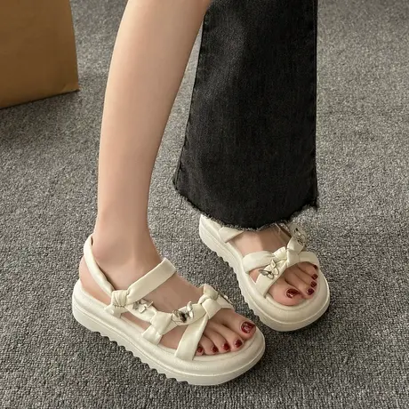 百搭不累脚法式凉鞋女款夏季2024仙女风配裙子蝴蝶时尚罗马沙滩鞋商品大图