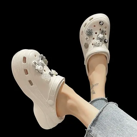 洞洞鞋女夏季ins潮时尚外穿可爱卡通厚底增高防滑包头沙滩凉拖鞋图片