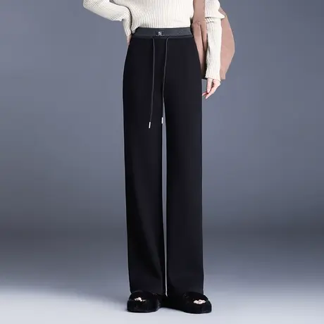 加绒阔腿裤女秋冬2023新款高腰宽松垂感软糯长裤直筒裤显瘦休闲裤图片