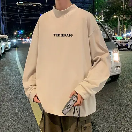 德绒打底衫半高领针织衫男春秋季加厚保暖内搭套头长袖港风衣服潮商品大图