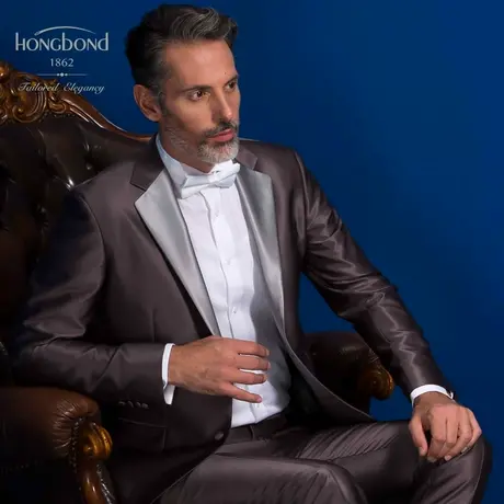 红邦创衣 定制西服套装男咖银色新郎西服套装婚礼礼服男士修身图片