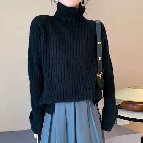 OtherMix黑色高领毛衣女2023秋冬新款基础百搭内搭打底衫外穿上衣商品大图