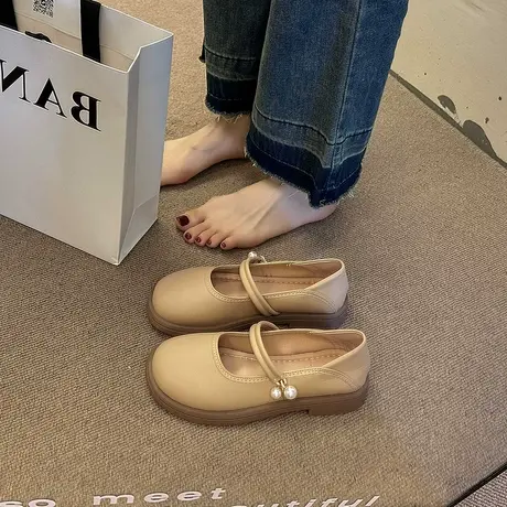 浅口玛丽珍鞋女平底单鞋春季2024新款小白乐福鞋配裙子温柔小皮鞋商品大图