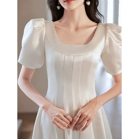 缎面小晚礼服高端轻奢小众主持人高级感白色法式订婚连衣裙女夏季商品大图