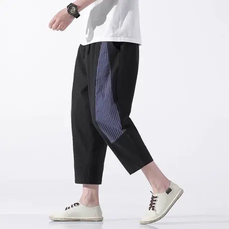 条纹裤子男个性撞色中国风九分裤男灯笼裤休闲萝卜裤夏季男哈伦裤图片