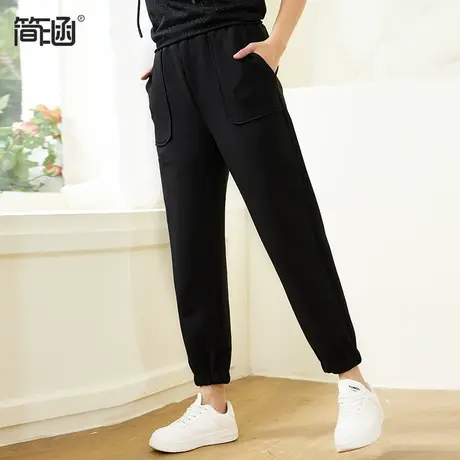 束脚运动裤简涵大码2024春季新款弹力显瘦梨型身材高腰休闲裤图片