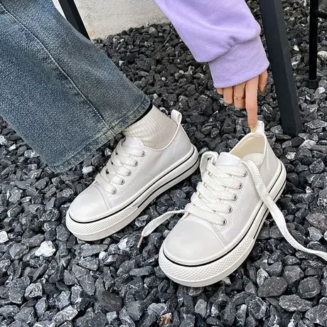 帆布鞋女款学生百搭鞋子2024新款厚底增高单鞋白色超火运动休闲鞋图片