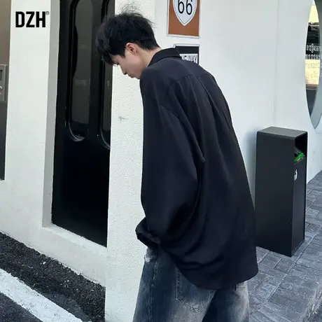 男士黑色垂感衬衫男长袖高级感春季宽松上衣2024新款西装衬衣男款图片