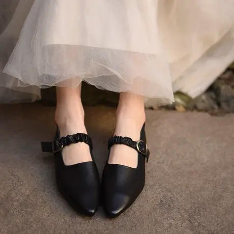 Artmu阿木尖头玛丽珍小皮鞋平底单鞋女2025春季新款黑色真皮女鞋商品大图