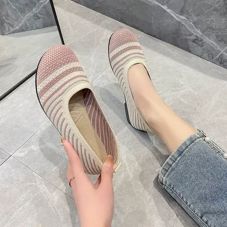 豆豆网鞋女春夏款时尚老北京布鞋百搭透气网面一脚蹬飞织懒人平底商品大图
