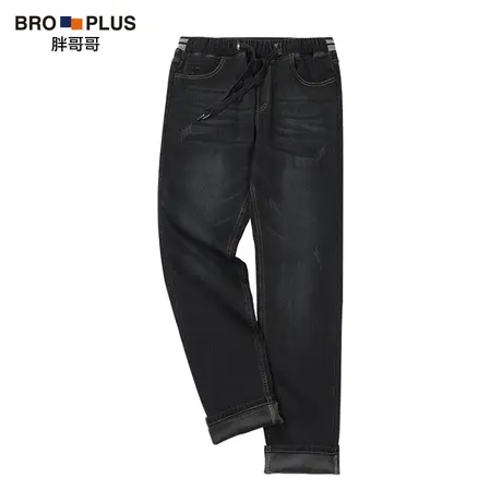 胖哥哥大码直筒牛仔裤男宽松加绒松紧腰胖子加厚新款加肥加大裤子商品大图