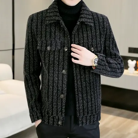 秋冬季男士金貂绒夹克外套青年帅气加厚毛呢冬装成熟稳重男装呢子商品大图