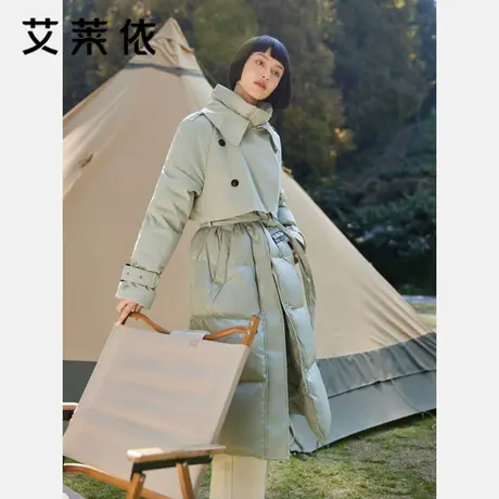 艾莱依中长款羽绒服冬季女款过膝户外风衣大衣派克服拼接大鹅外套商品大图