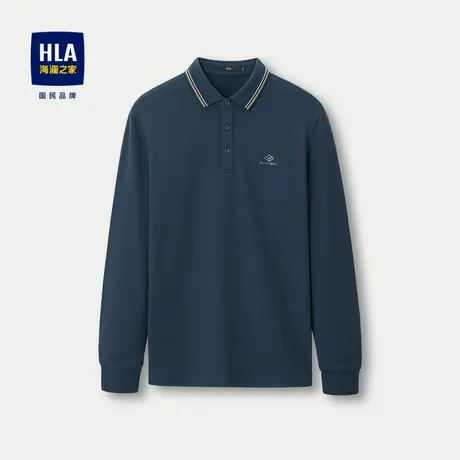 HLA/海澜之家休闲长袖POLO衫23秋新款撞色翻领印花含莫代尔上衣男图片