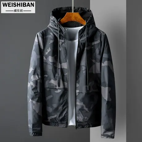 春秋季新款迷彩外套男潮流宽松休闲夹克连帽大码男装两面穿男上衣商品大图