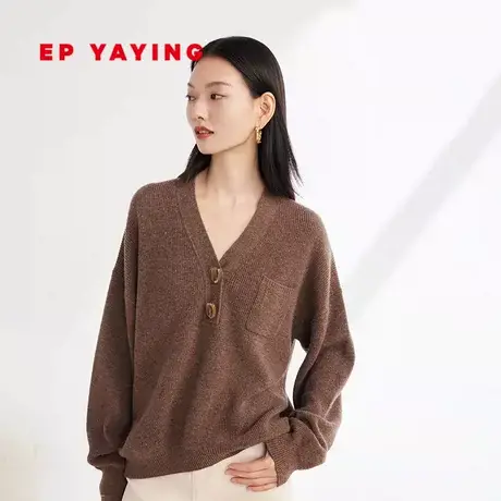 [牦牛绒]EP YAYING雅莹女装 毛衣V领宽松针织衫2023秋冬新款9577A商品大图