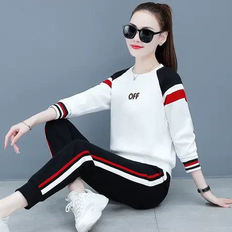 圆领运动套装女春秋2023年新款时尚棉质幼师休闲团队工作服两件套商品大图