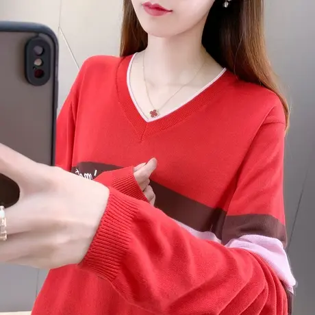 毛衣女2023年新款漂亮上衣爆款洋气时尚漂亮低领V领秋季打底衫女商品大图