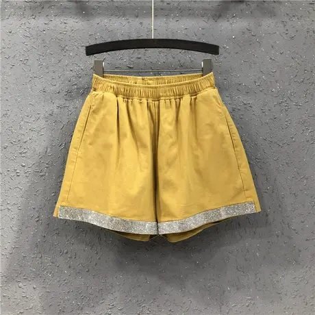 欧货牛仔短裤女夏季新款欧洲站休闲松紧腰烫钻宽松显瘦阔腿热裤潮商品大图