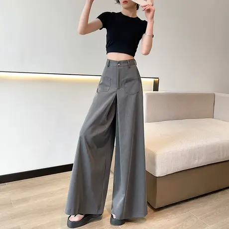 灰色阔腿裤女春秋新款高腰垂感直筒宽松显瘦遮肉小众休闲宽腿西裤商品大图