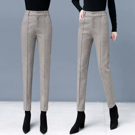 卡其色高腰西装裤女秋季小个子毛呢休闲烟管裤2023年秋冬职业西裤商品大图