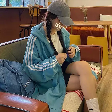 waitmore港风卫衣女春秋宽松韩版潮ins上衣bf慵懒风薄款开衫外套商品大图