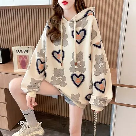 卫衣女秋冬韩版宽松bf慵懒风设计感小众小个子华夫格加绒加厚外套图片