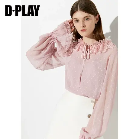 DPLAY秋装装新欧美领口系带喇叭长袖上衣商品大图