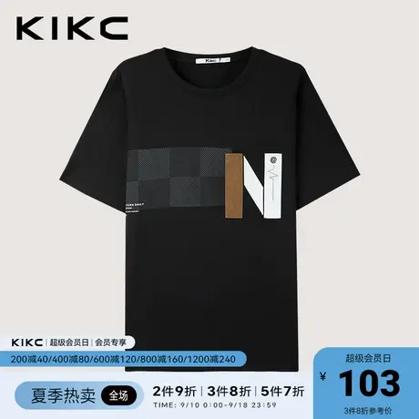 kikc纯棉t恤男2023春夏新款商场同款复古撞色刺绣潮流短袖上衣图片