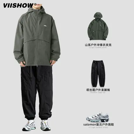 VIISHOW日系工装裤子男款春秋季黑色潮牌束脚裤休闲长裤美式宽松商品大图