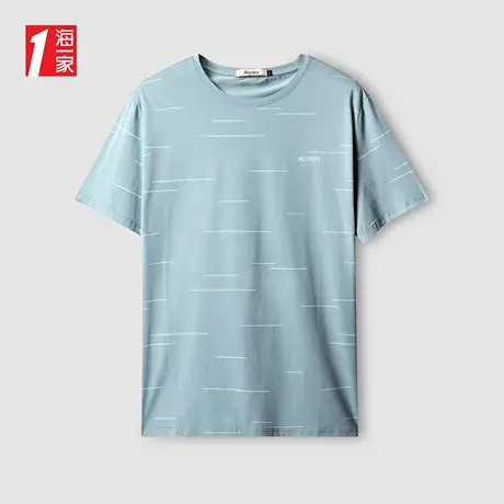 海一家简约线条字母印花短T2023夏季新款舒适休闲圆领男士短袖T恤商品大图