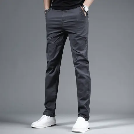 2023夏季新款男士休闲裤深灰色潮牌修身小脚弹力百搭潮流薄款长裤商品大图
