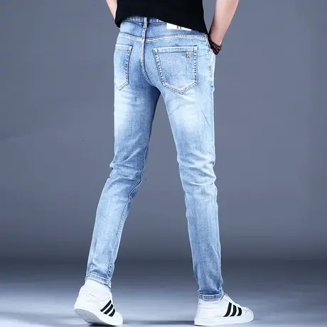 男士浅色高端潮牌牛仔裤男款春秋新款裤子男修身小脚休闲男裤弹力商品大图