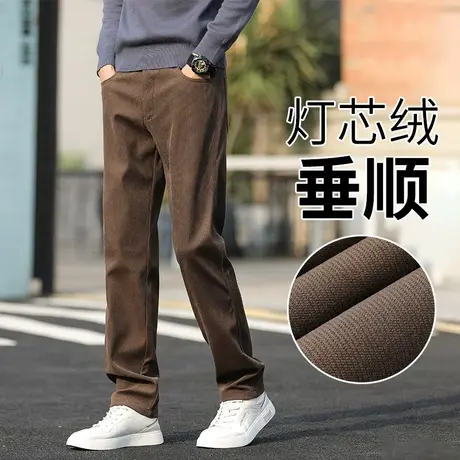 灯芯绒男裤子秋季宽松厚款咖啡色复古男士休闲裤直筒春秋运动卫裤商品大图