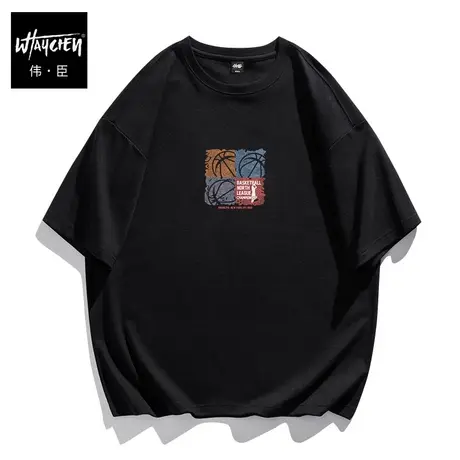 伟臣潮流大码创意印花短袖T恤男胖子加肥加大宽松休闲圆领五分袖商品大图