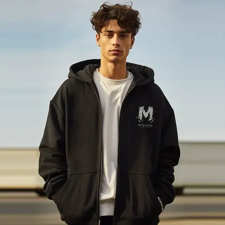 2023新款加肥加大码男装连帽胖子外套拉链卫衣宽松休闲春秋款冬季图片