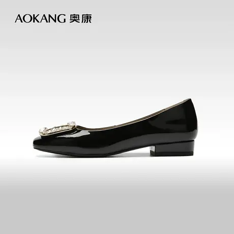 【门店发货】奥康女鞋 2023春秋季真皮一脚蹬水钻方扣单鞋时尚商品大图