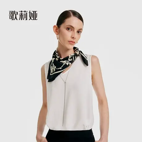 歌莉娅高级感14姆米真丝丝巾女秋季新款黑底印花挂脖式1B8L9A030图片