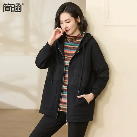 加绒卫衣连帽外套女简涵大码女装2023秋冬新款洋气减龄休闲外套图片