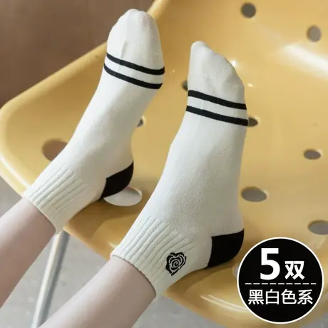 黑白色袜子女春秋款中短筒潮棉袜女孩大童搭配乐福鞋玛丽珍小皮鞋商品大图