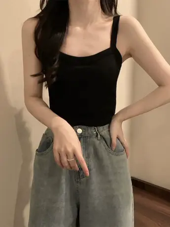 夏季修身打底衫小吊带上衣女露脐黑色韩版外穿背心辣妹短款纯欲风图片