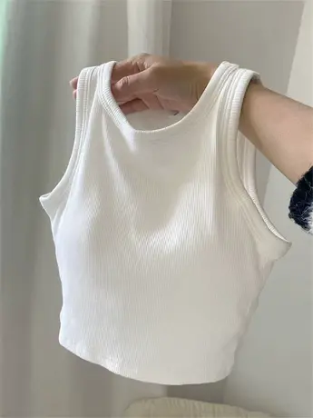 带胸垫吊带背心女夏季衬衫内搭外穿辣妹修身无袖短款打底工字上衣图片