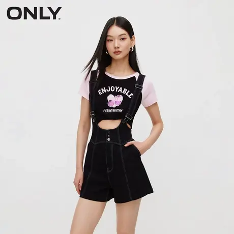 ONLY夏季时尚高腰显瘦A版可调节背带牛仔短裤女12427N001商品大图